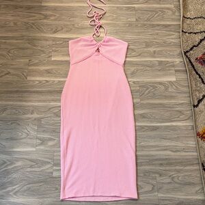 Chic Pink Halter Midi Dress